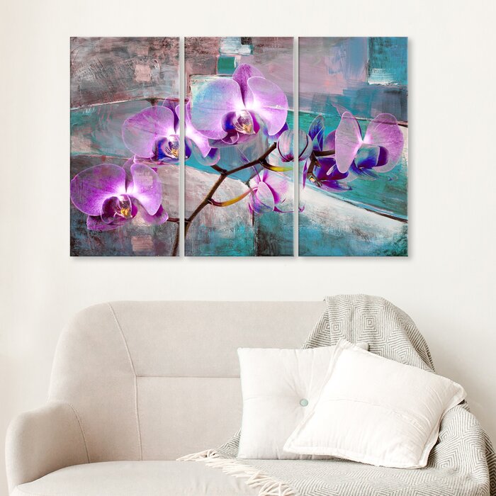 'Painted Petals XIX' - 3 Piece Wrapped Canvas Print Set EJ858