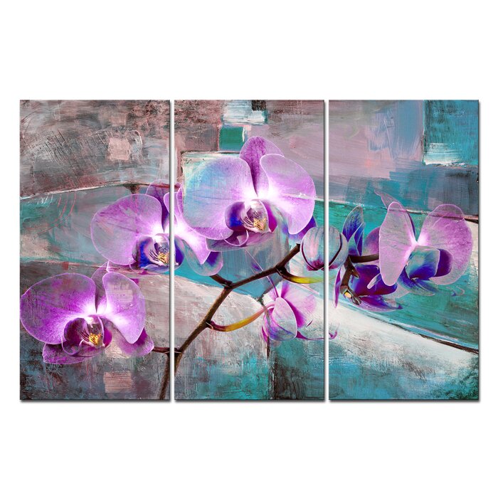 'Painted Petals XIX' - 3 Piece Wrapped Canvas Print Set EJ858