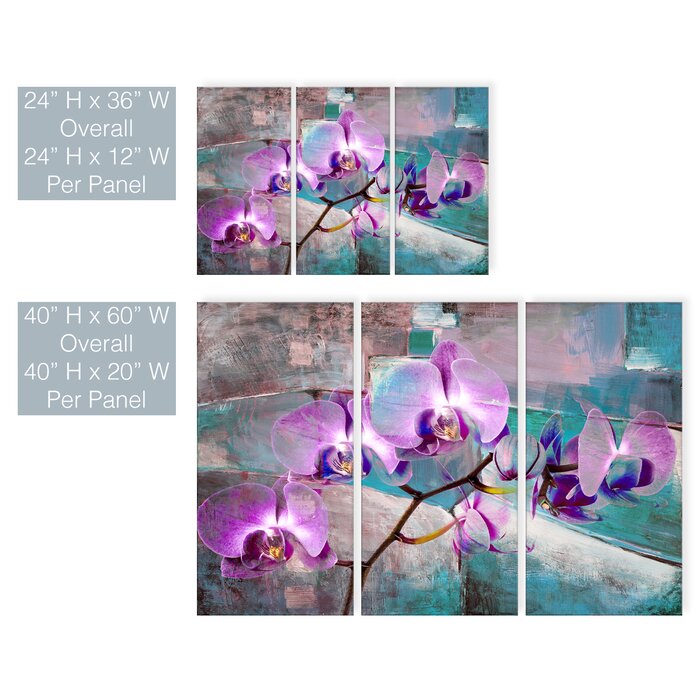 'Painted Petals XIX' - 3 Piece Wrapped Canvas Print Set EJ858