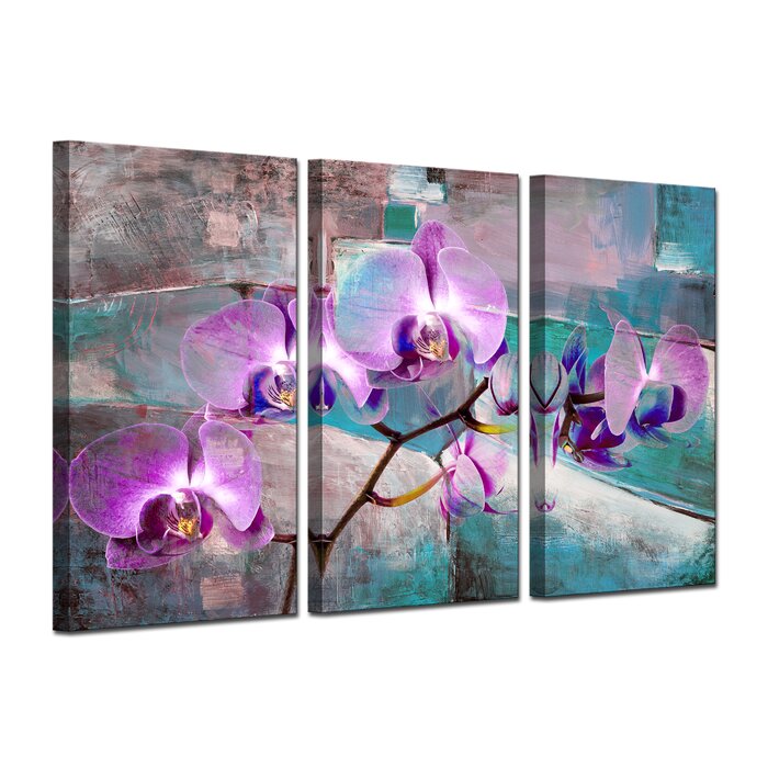 'Painted Petals XIX' - 3 Piece Wrapped Canvas Print Set EJ858