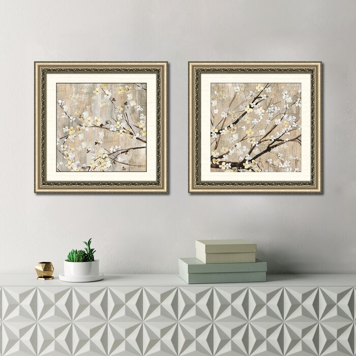 'Pearls in Bloom II' 2 Piece Framed Acrylic Painting Print Set (#K4956)
