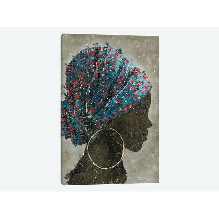 12" x 8" 'Profile of a Woman I (Gold Hoop)' Graphic Art on Canvas EE989