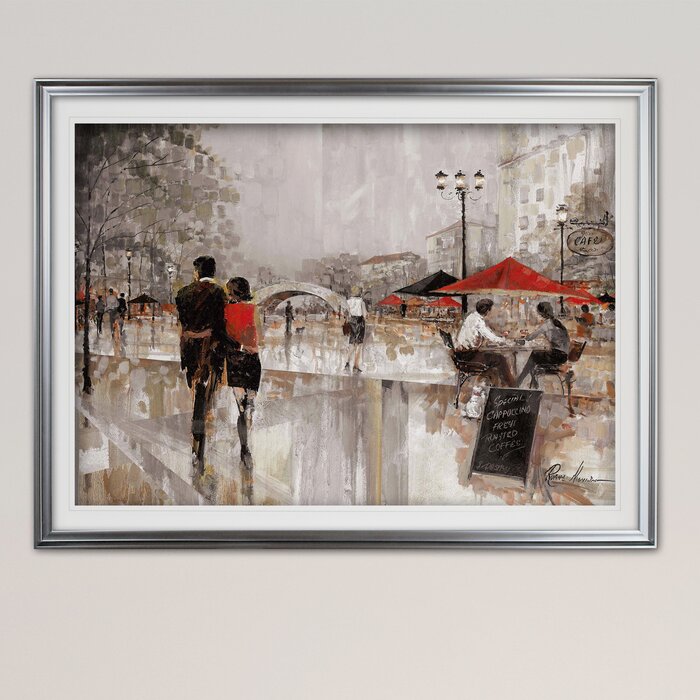 'Riverwalk Charm' Oil Painting Print on Canvas, Silver Framed - 24" x 36" (#K3666)