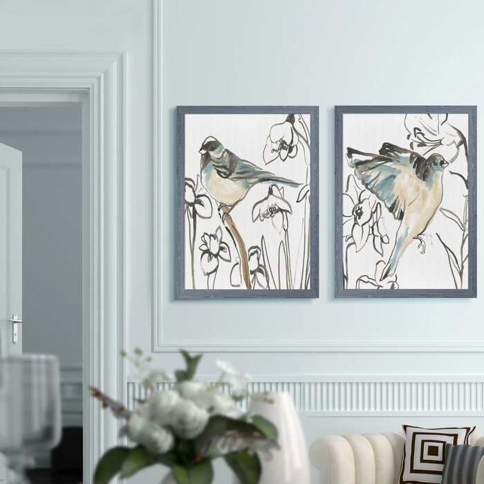'Songbird Meadow I' by Vincent Van Gogh - 2 Piece Framed Painting Print Set - 24" x 18" (#K6257)