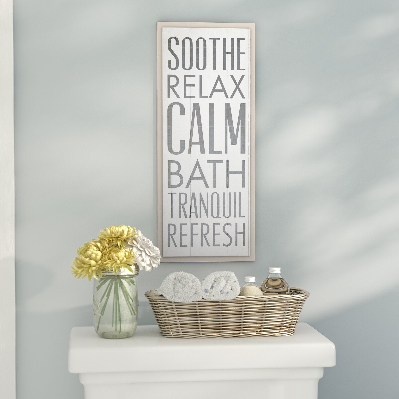 'Soothe Relax Calm Bath' by Dallas Drotz - Picture Frame Textual Art Print on Wood AS162