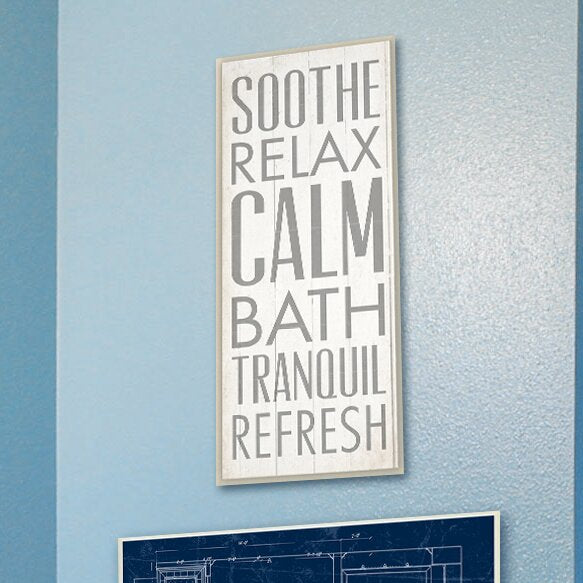 'Soothe Relax Calm Bath' by Dallas Drotz - Picture Frame Textual Art Print on Wood AS162