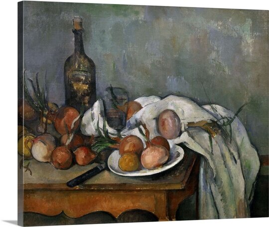 Brown/Green/Gold 'Still Life with Onions, 1896-98' by Paul Cezanne Painting Print SC744