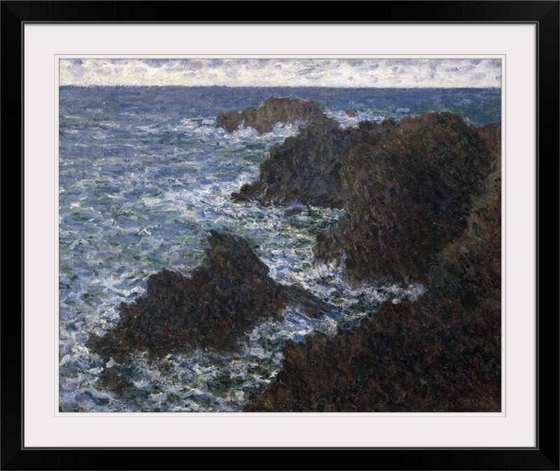 'The Rocks at Belle-Ile' by Claude Monet Painting Print, Black Framed - 36" x 29" (#K4830)