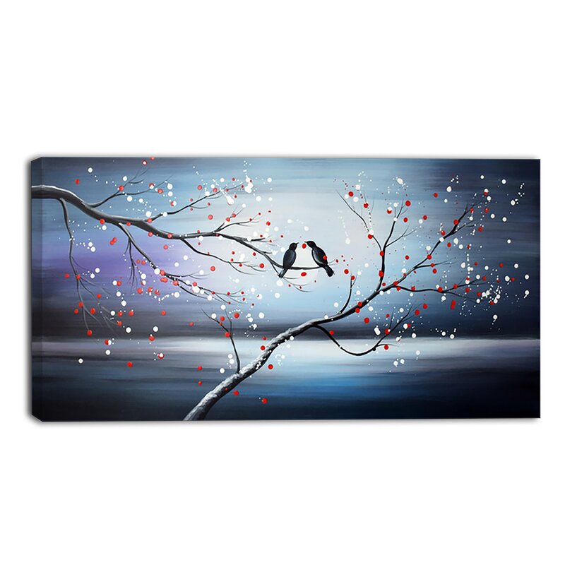 Blue/White 'Together Forever - Love Birds' Painting Print on Wrapped Canvas EJ835
