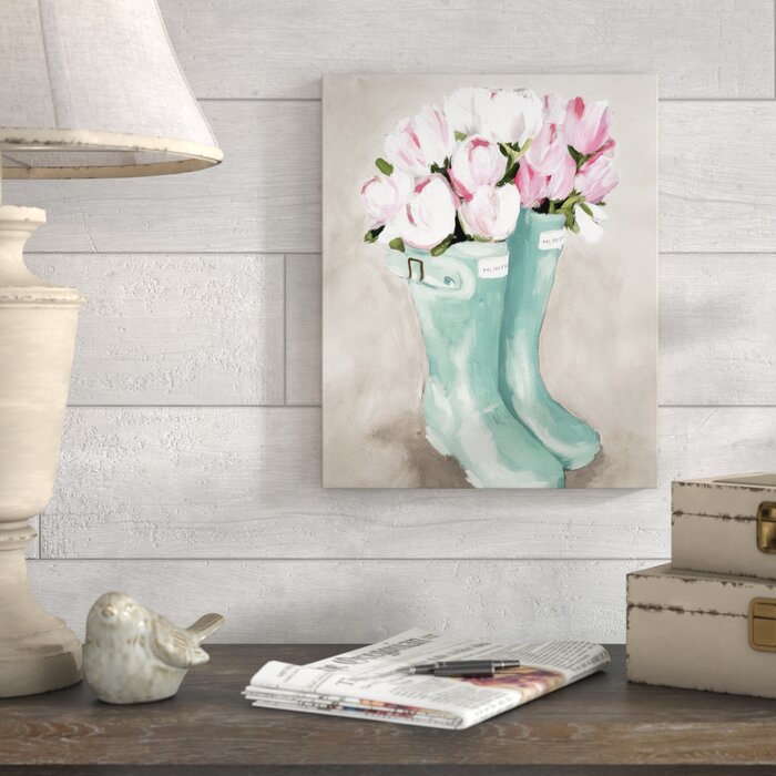 'Tulips In Spring Boots' Watercolor Painting Print on Canvas LX5251