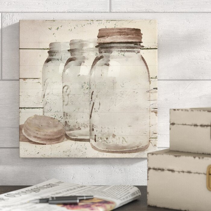 'Vintage Jars II' Graphic Art Print on Wood EE815