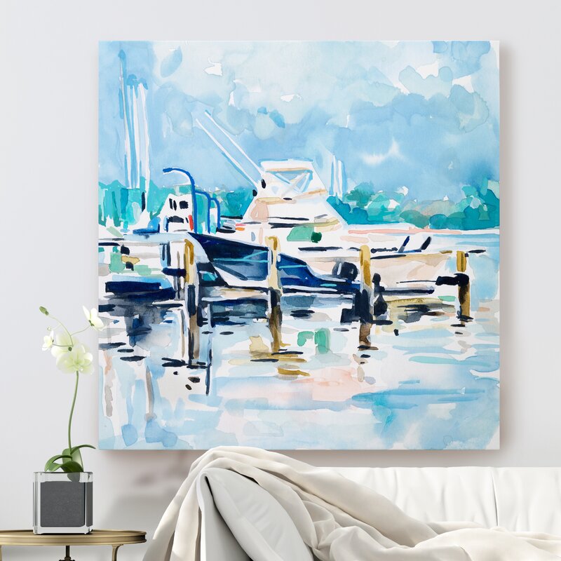 Blue/White 'Watercolor Marina II' - Painting Print on Canvas K7778