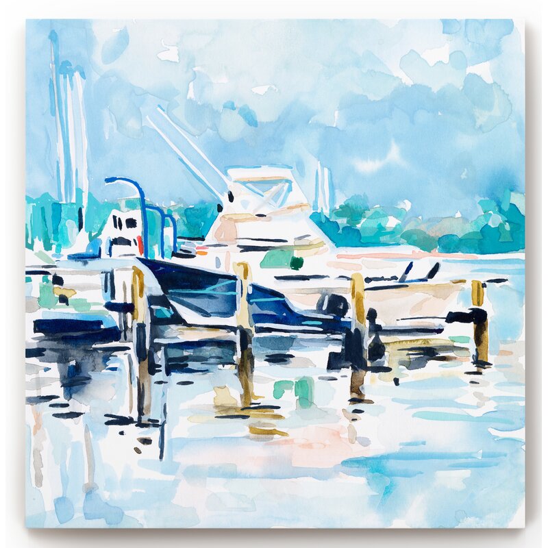 Blue/White 'Watercolor Marina II' - Painting Print on Canvas K7778