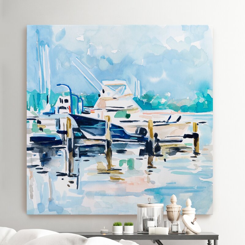 Blue/White 'Watercolor Marina II' - Painting Print on Canvas K7778