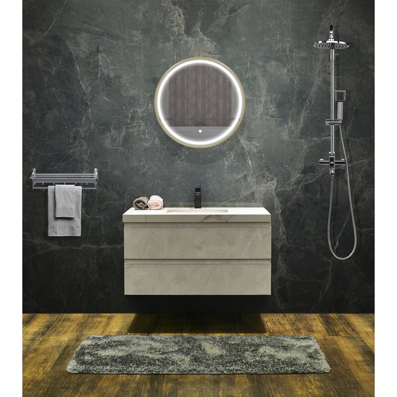28" LED Lighted Round Wall Mounted Bathroom Vanity Mirror With Touch Sensor Switch