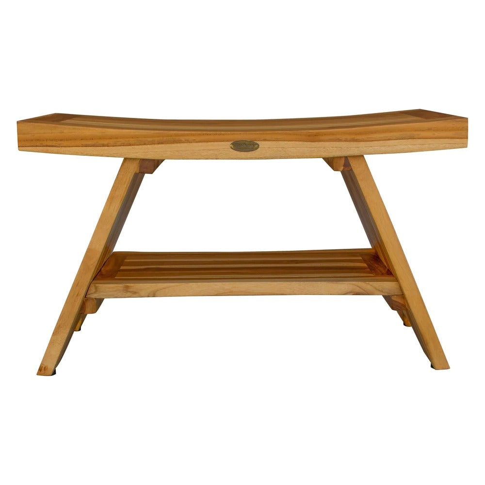 29" Extended Length EcoDecors EarthyTeak Serenity Shower Bench With Shelf- EarthyTeak Finish KB1329-A2-B1-P2