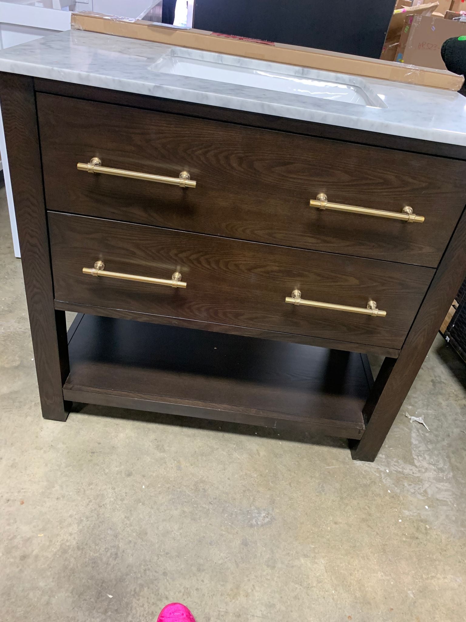 Windwood 36" Bath Vanity in Brown Oak with Natural Marble Vanity Top *AS-IS* KBO331