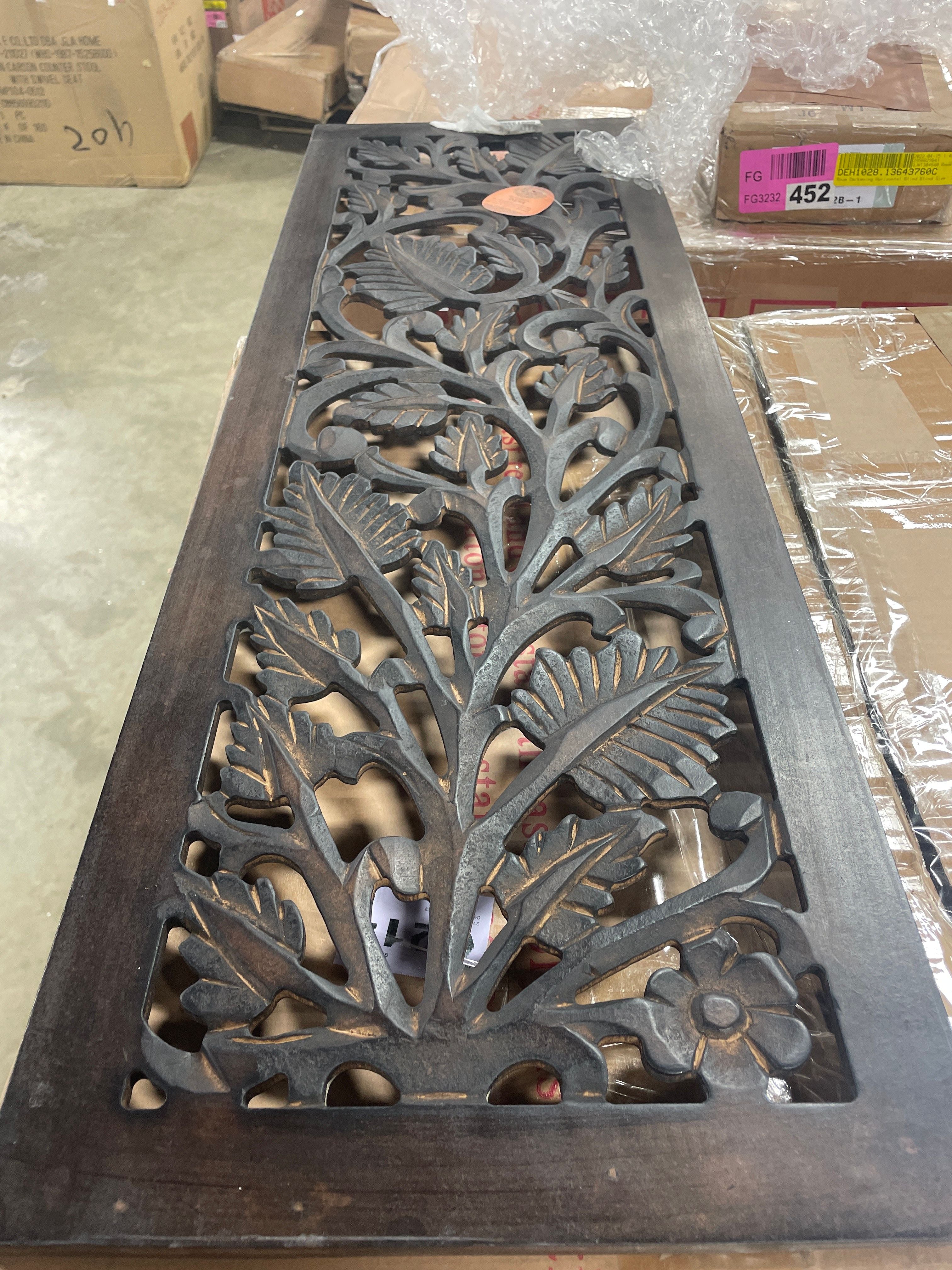 36 In. x 12 In. Traditional Floral Wall Decor Brown Wood