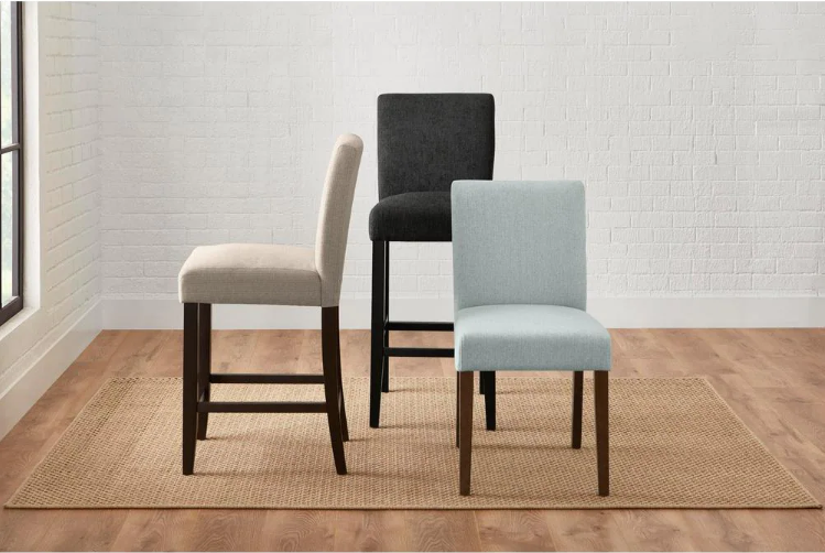 Banford Ebony Wood Upholstered Counter Stool with Back and Black Seat (Set of 2) KB985
