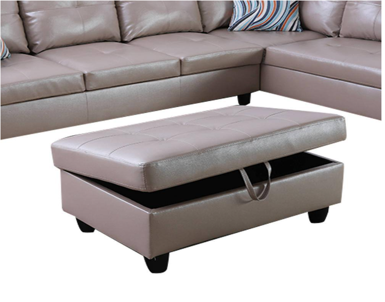 74.5in. W Square Arm 3-Piece Faux Leather L Shaped Sectional Sofa in Silver with Ottoman