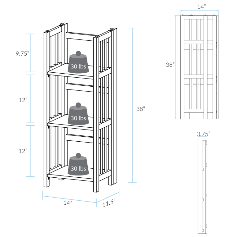 38 in. H Mahogany New Finish Solid Wood 3-Shelf Etagere Folding/Stacking Open Bookcase KBO342