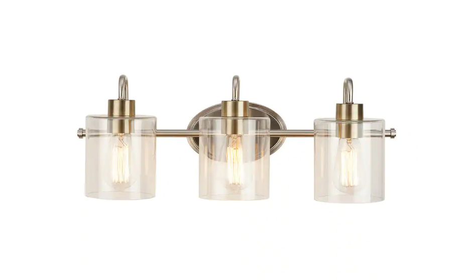 3-Light Brushed Nickel with Brass Vanity