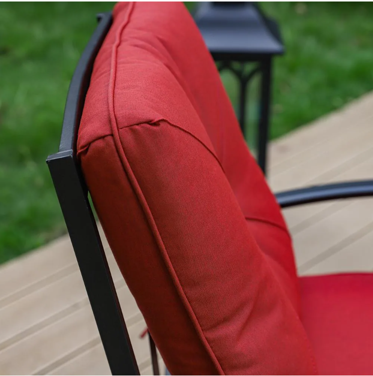 Black Metal Patio Outdoor Dining C-Spring Lounge Chair with Red Cushion (2-Pack)
