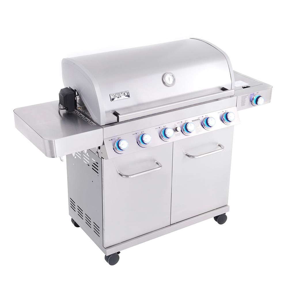 6 Burner Propane Gas Grill in Stainless with LED Controls, Rotisserie Kit and Side Burner EJ751