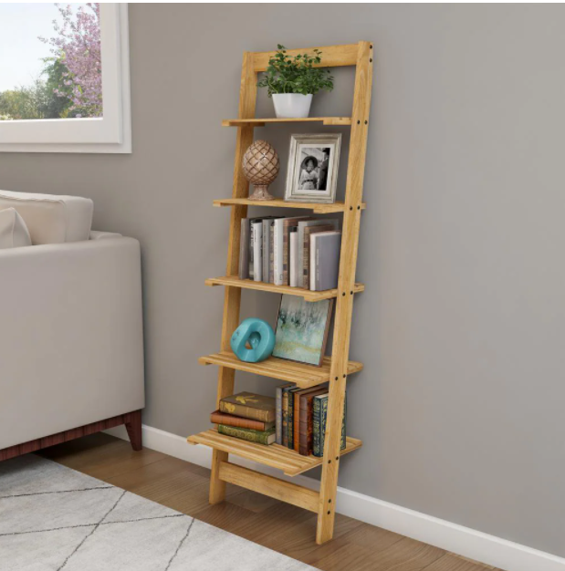 5-Tier Ladder Blonde Wood Storage Shelf