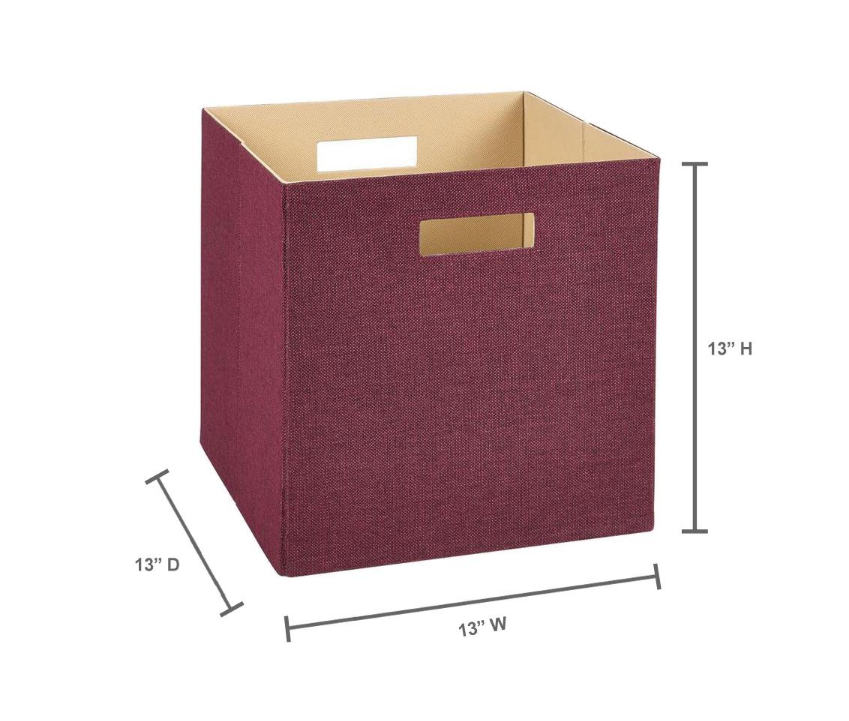 13 in. D x 13 in. H x 13 in. W Red Fabric Cube Storage Bin