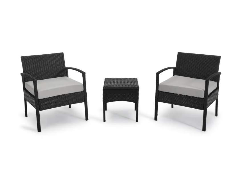 3-Piece Wicker Patio Conversation Set with Tan Cushions