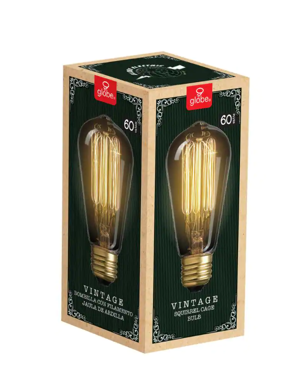 60-Watt Incandescent S60 Vintage Squirrel Cage Medium Base Light Bulb