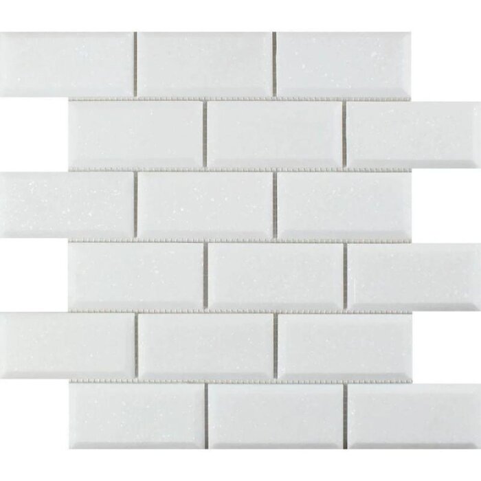 5 sq. ft. Polished White 2" x 4" Marble Brick Joint Mosaic Wall & Floor
