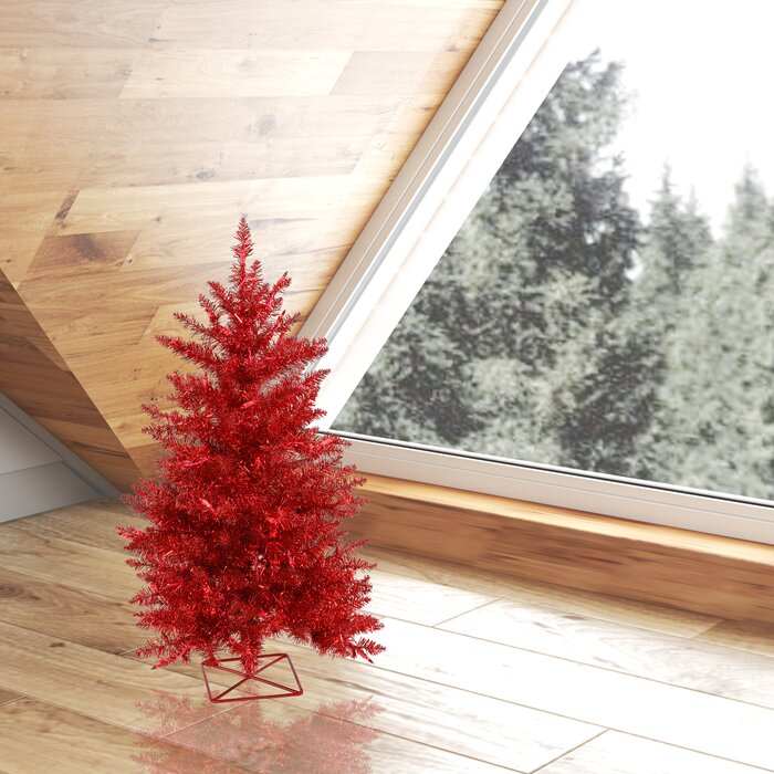 2' Red Artificial Christmas Tree with 35 Clear/White Lights (#K5793)