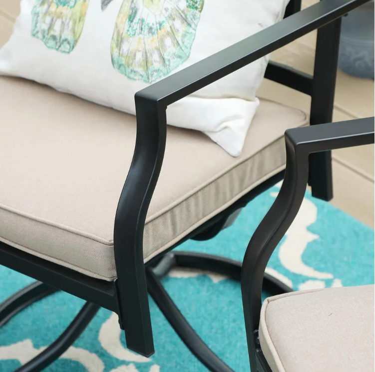 Black Metal Fashion Patio Outdoor Dining Swivel Chair with Beige Cushion (2-Pack)