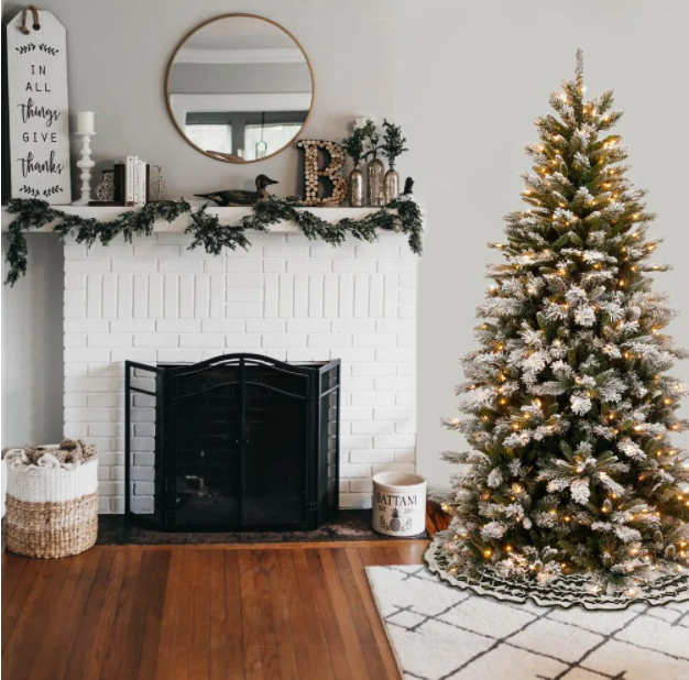 7.5 ft. Snowy Mountain Pine Slim Pine Artificial Christmas Tree with Clear Lights