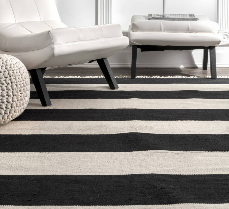 Black Awning Striped Flatweave Tassel 7' 6" x 9' 6" Area Rug