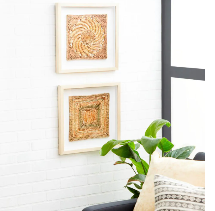 Abstract Earth Tone Rope and Wood Wall Art, Set of 2 18"x18"x1.5"