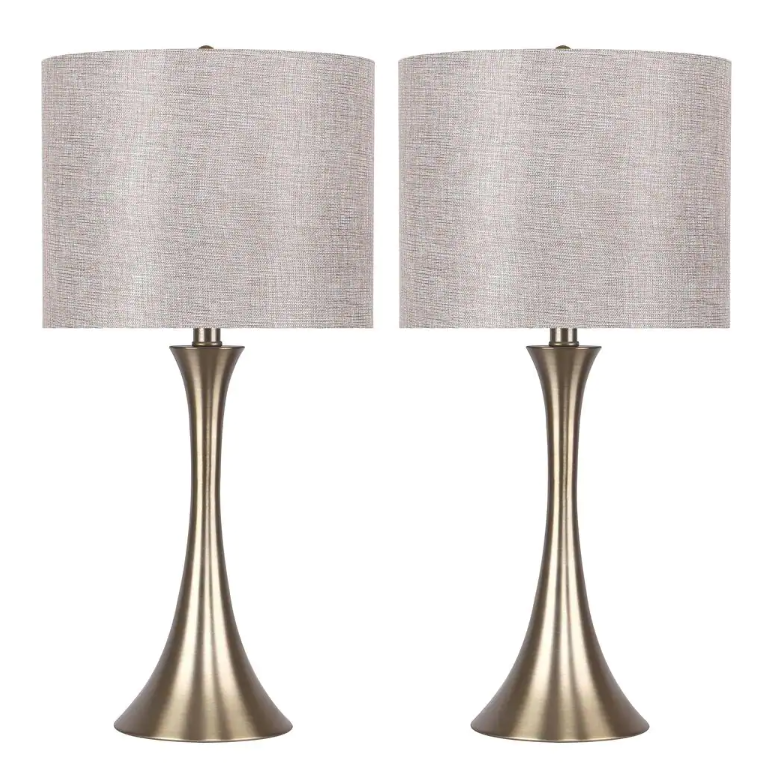 24.25 in. Gold Plated Table Lamps with Sparkly Golden Linen Shades (2-Pack)