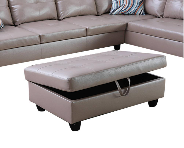 74.5in. W Square Arm 3-Piece Faux Leather L Shaped Sectional Sofa in Silver with Ottoman