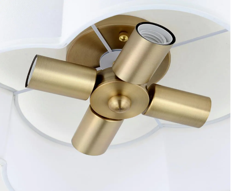 4-Light Semi Flush Mount Light Fixture with White Cloud Shaped Fabric Shade Brass Finish Metal Frame