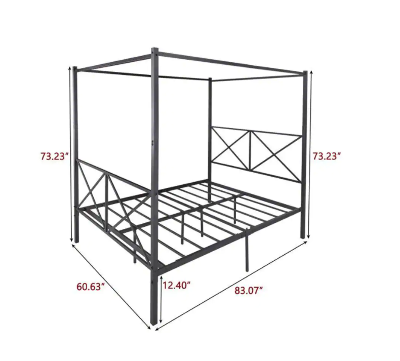 Black Queen Metal Canopy Bed Frame with X Shaped Frame