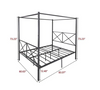 Black Queen Metal Canopy Bed Frame with X Shaped Frame