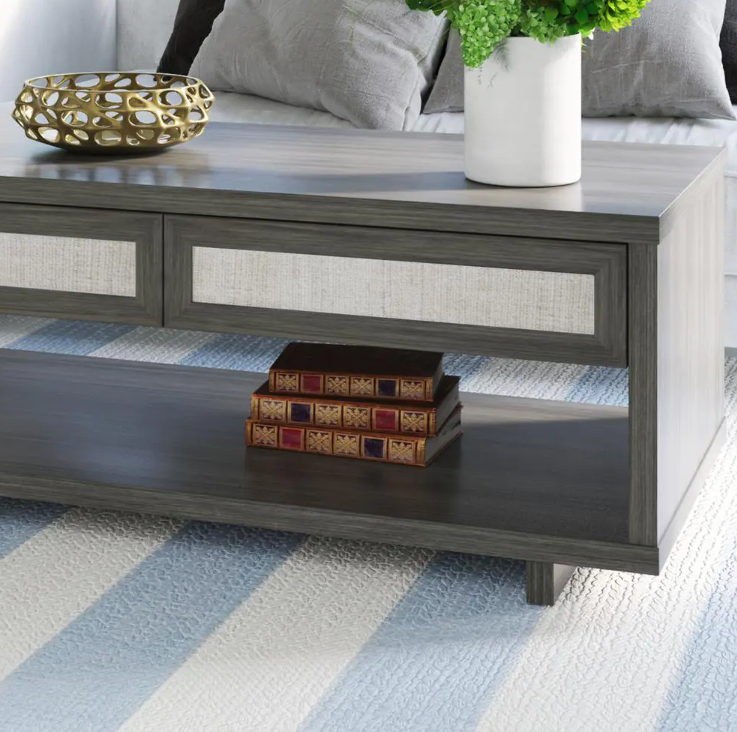 47.38 in. Crete Oak Rectangle MDF Coffee Table with Drawers