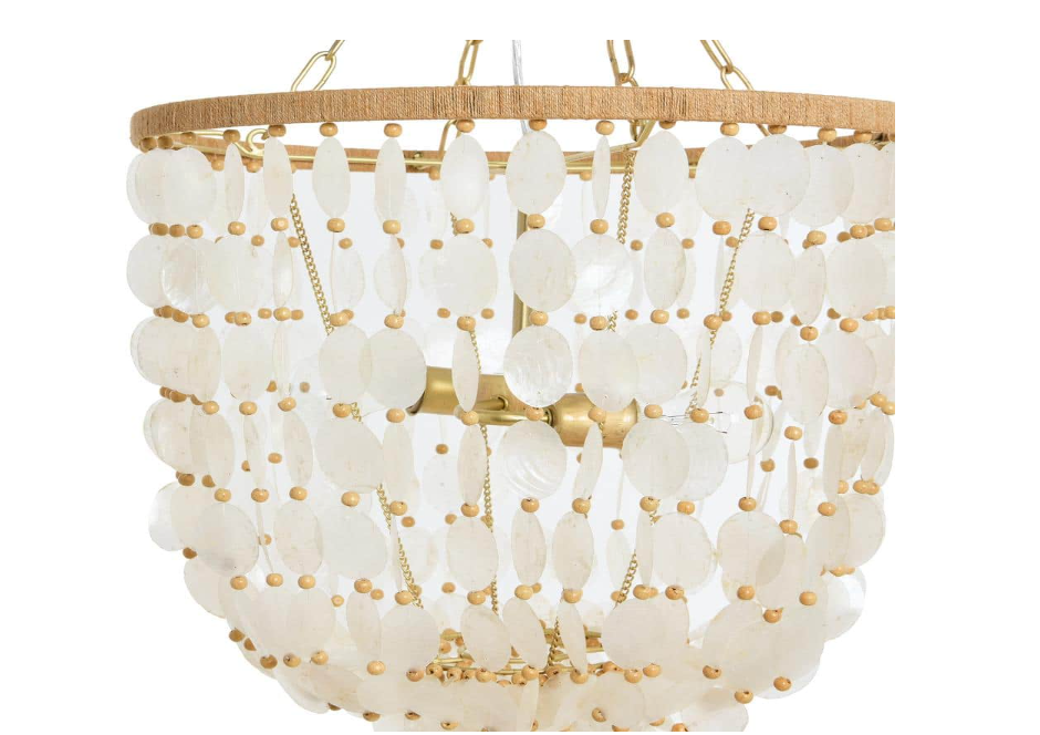 20 in. 1 Ceiling Light Round Capiz and Wood Bead Chandelier Style