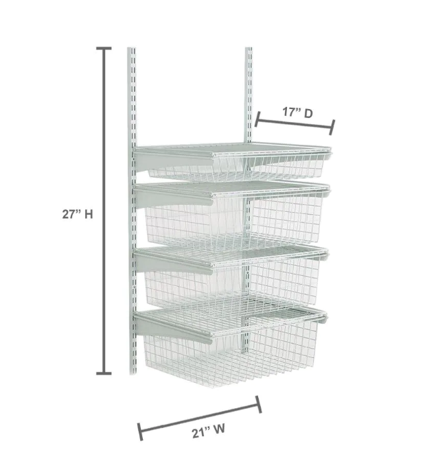 27 in. H x 21 in. W White Steel 4-Drawer Wide Mesh Wire Basket