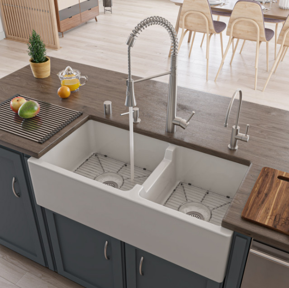 36" White Smooth Thick Wall Fireclay Double Bowl Farm Sink CYB706