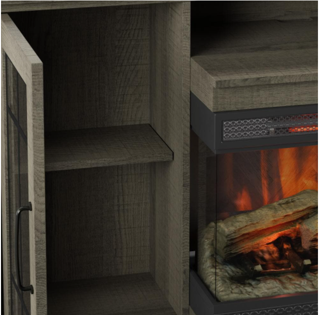 60 in. Media Mantel Fireplace in Omni-Sawblade Marks Brown with Panorama Fireplace