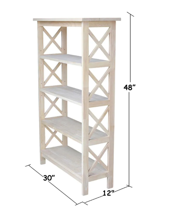 48 in. Unfinished Wood 4-shelf Etagere Bookcase with Adjustable Shelves VB377
