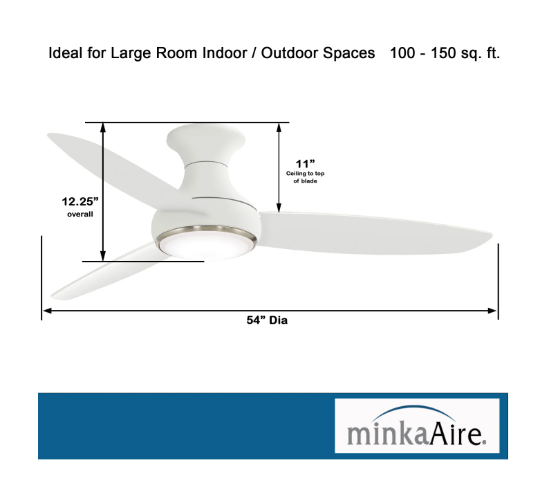 MinkaAire Concept III 54" 3 Blade Flush Mount Indoor / Outdoor Smart LED Ceiling Fan with Remote Control Included